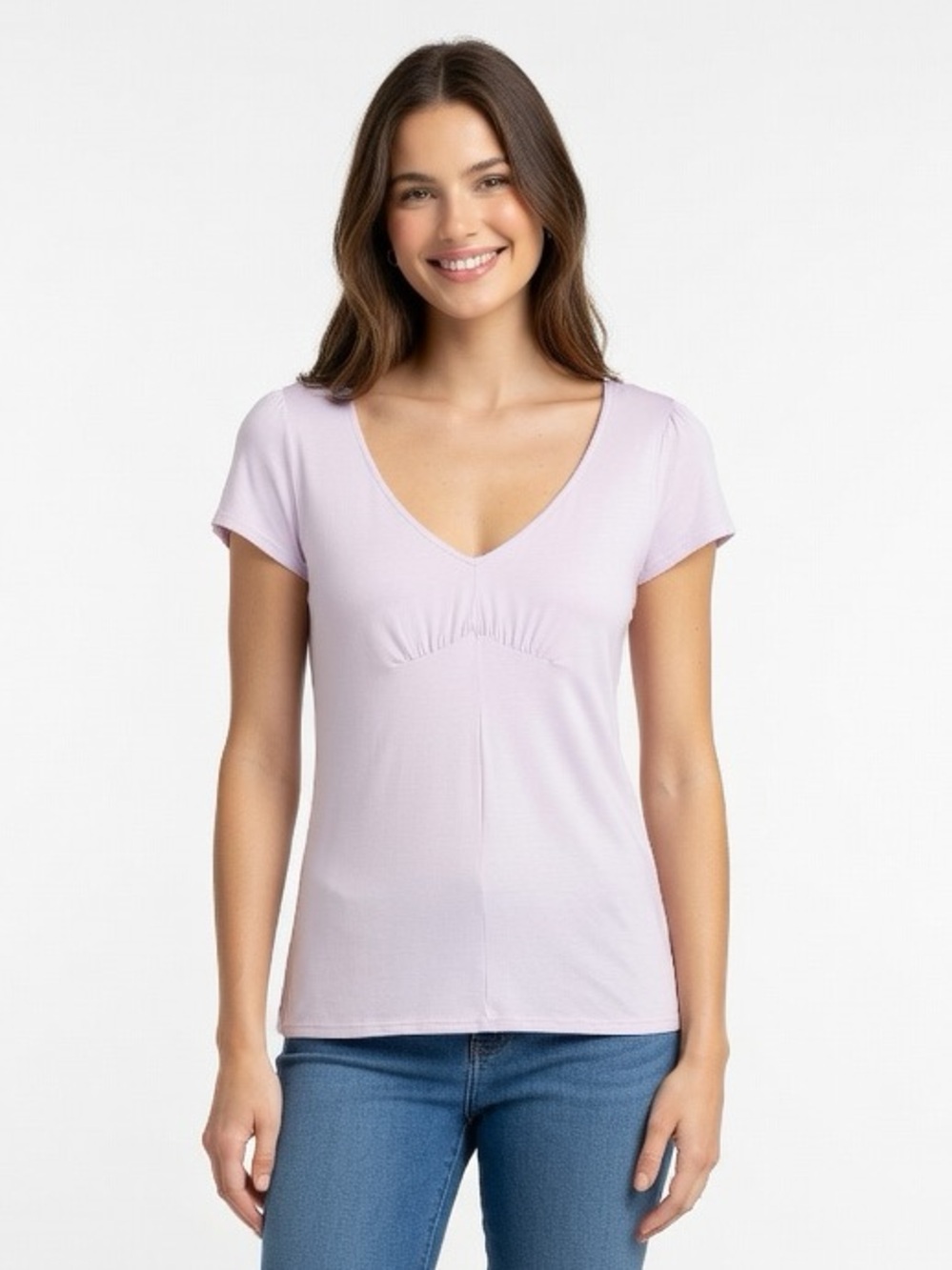 Y2K Alfani Intimates Lily Pink V-Neck Ruched Modal Tee Sz S NWT Balletcore